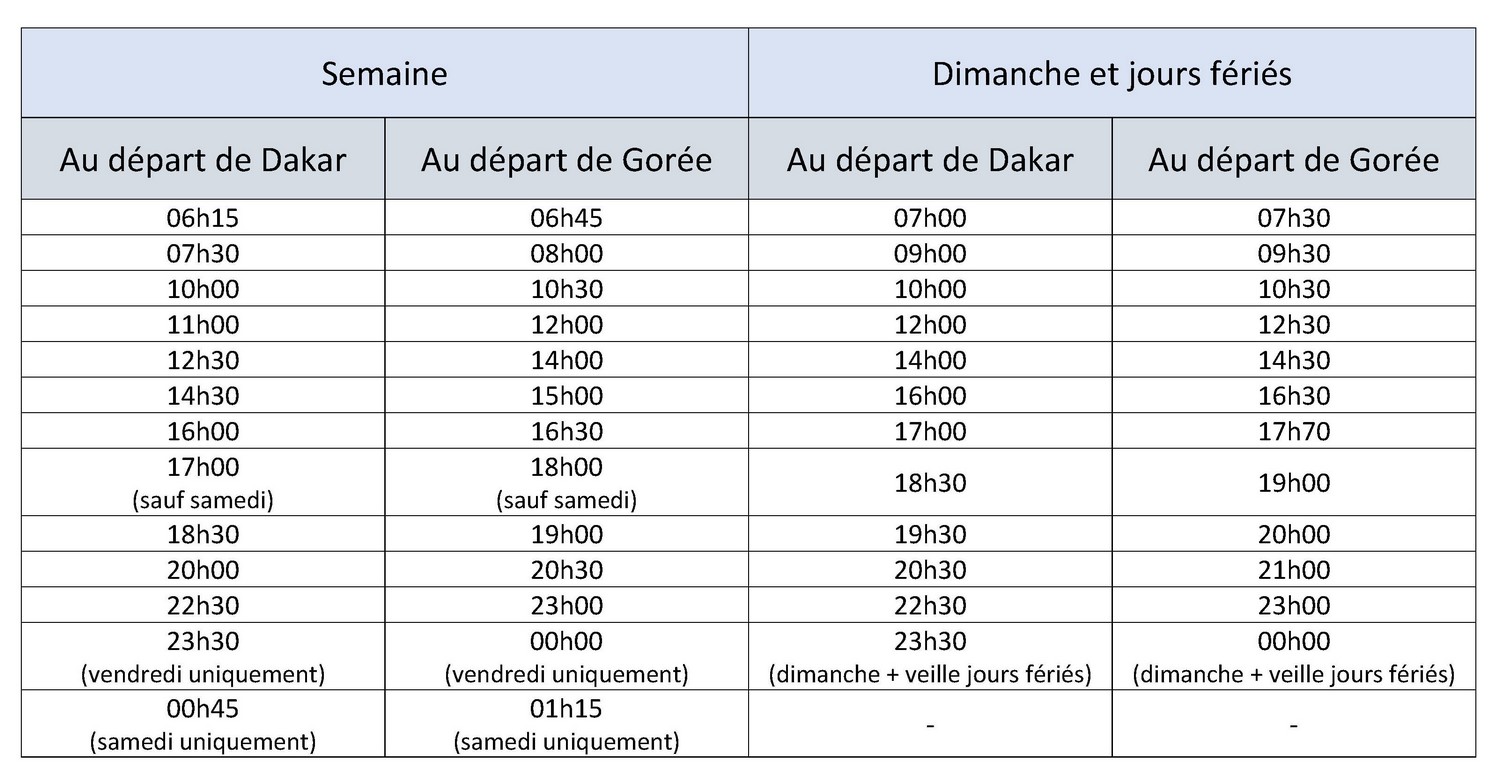 Horaires de la chaloupe